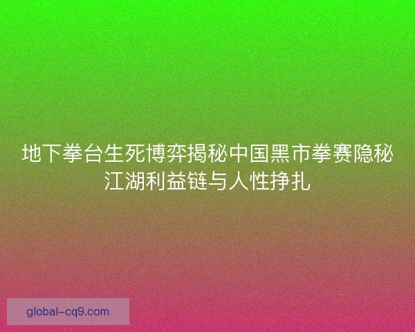 地下拳台生死博弈揭秘中国黑市拳赛隐秘江湖利益链与人性挣扎